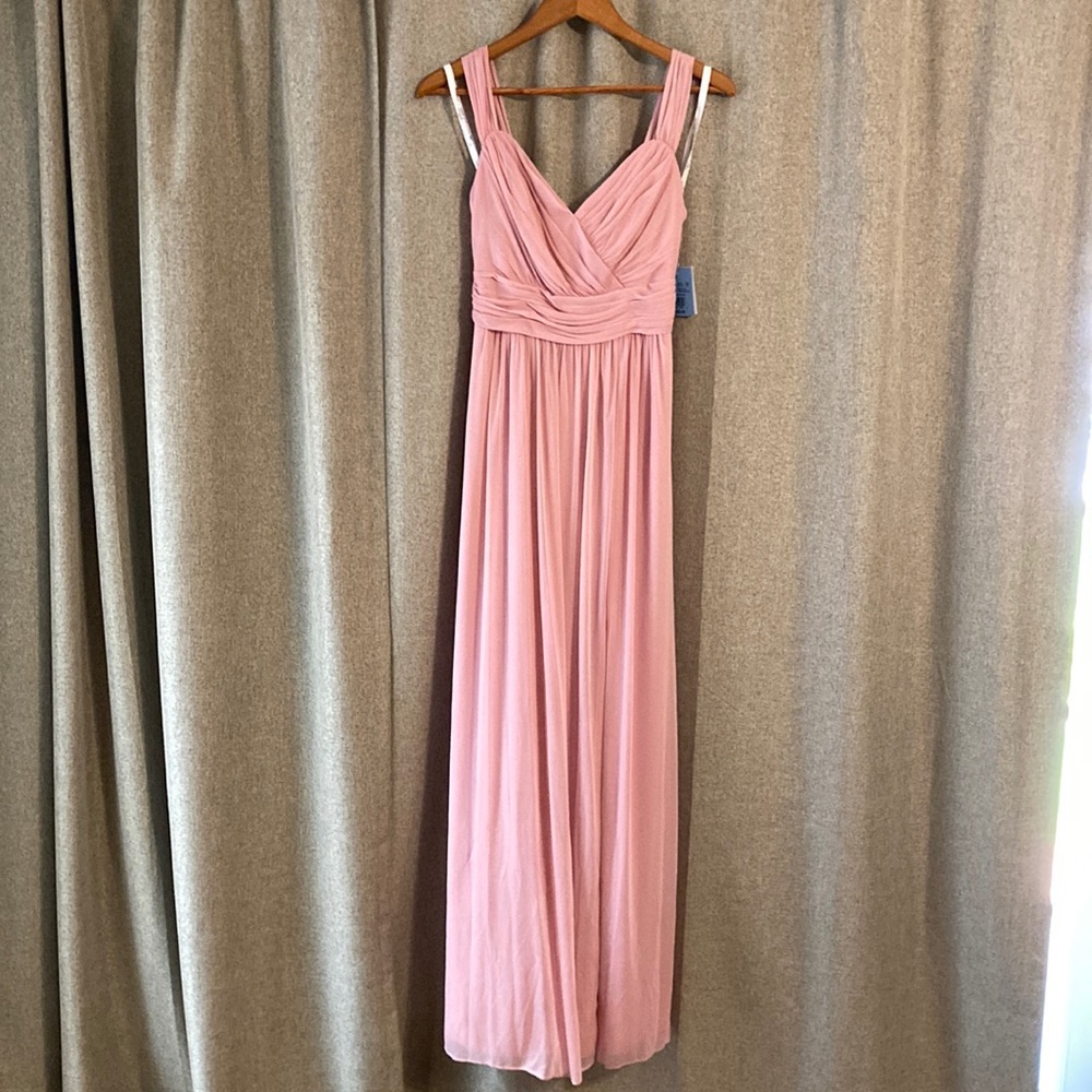 Long mesh sweetheart bridesmaid dress